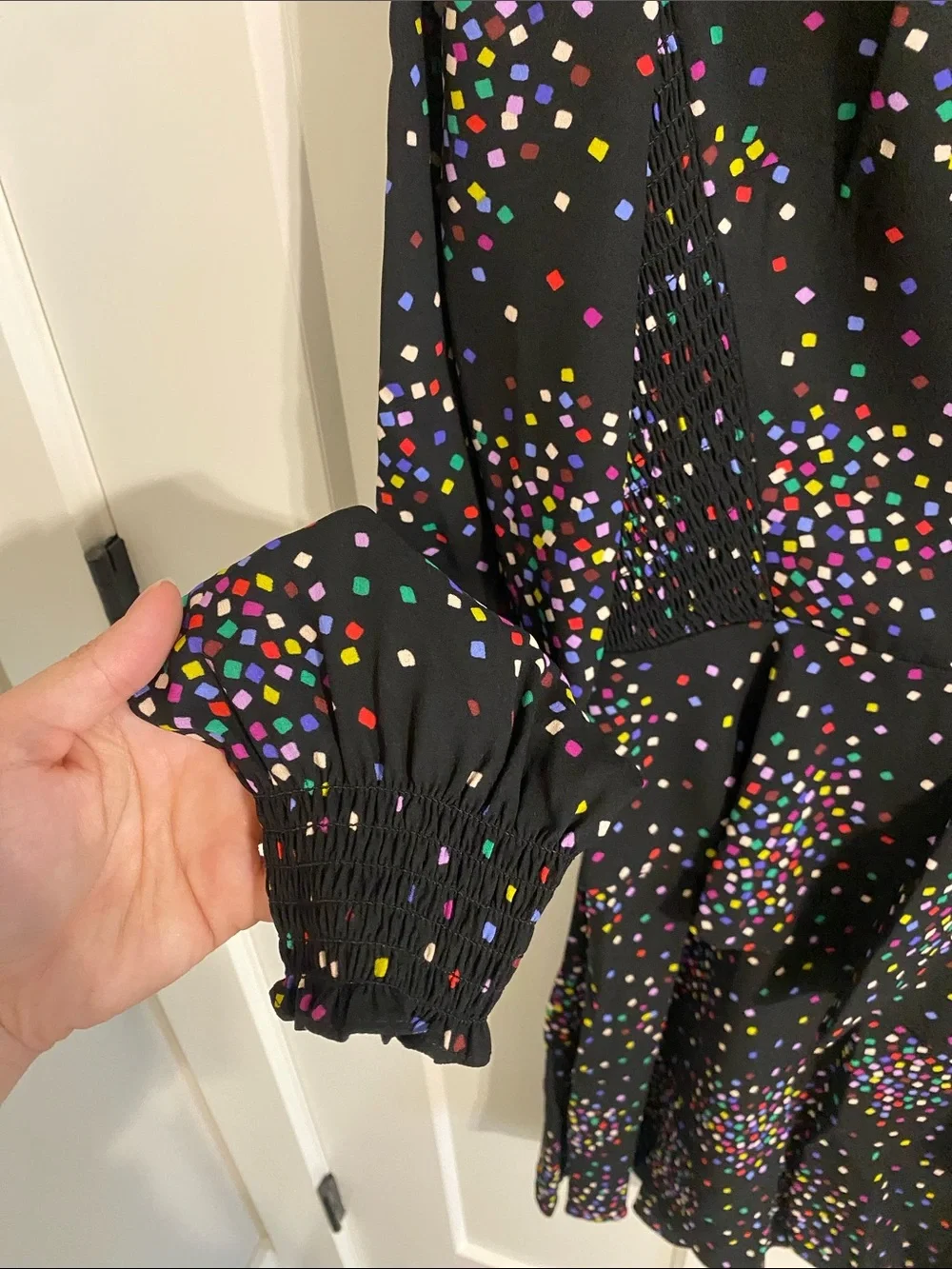 kate spade Black Multicolor Dot Long-Sleeve Peplum Dress